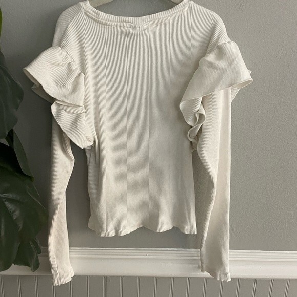 Zara Girls Size 10 White Ribbed Knit Ruffle Sleeve Top - Picture 8 of 8